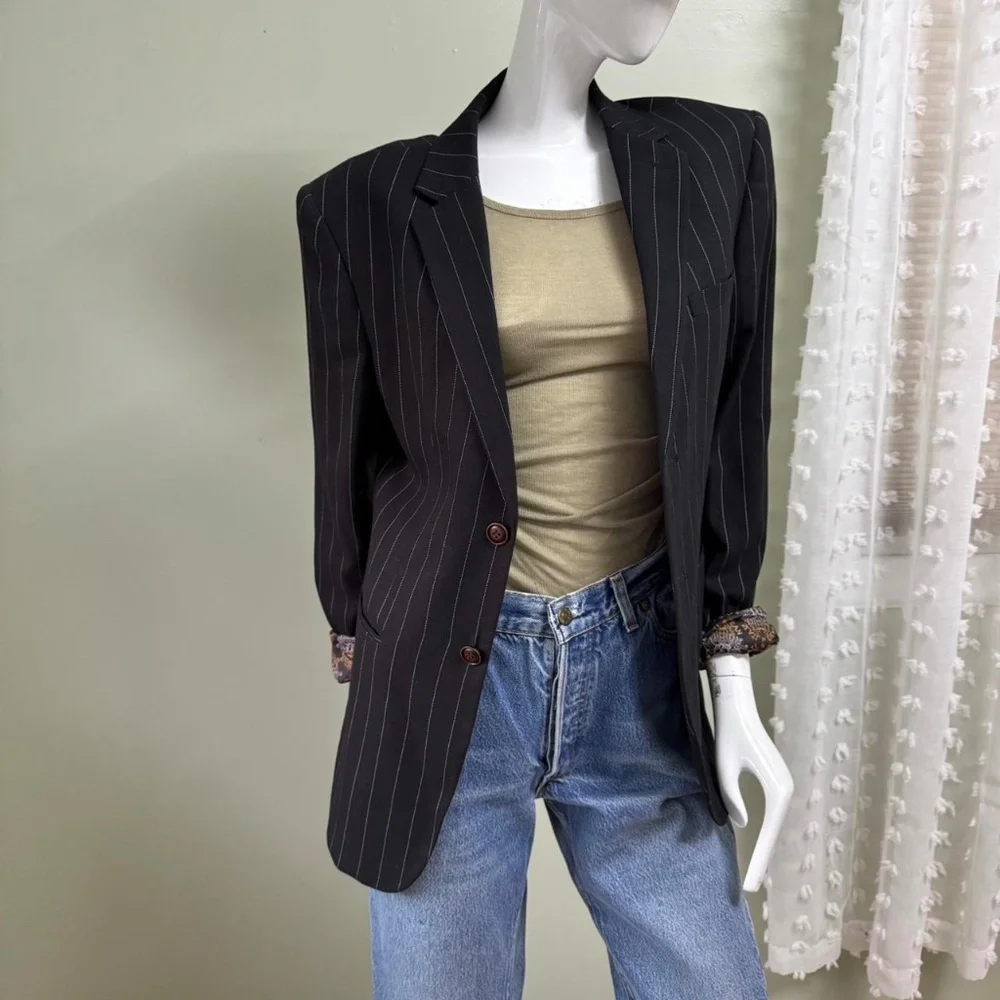 Vintage Slatl & Dean Pinstripe Blazer – Men’s Medium, Women’s Oversized Fit Des - Picture 1 of 8